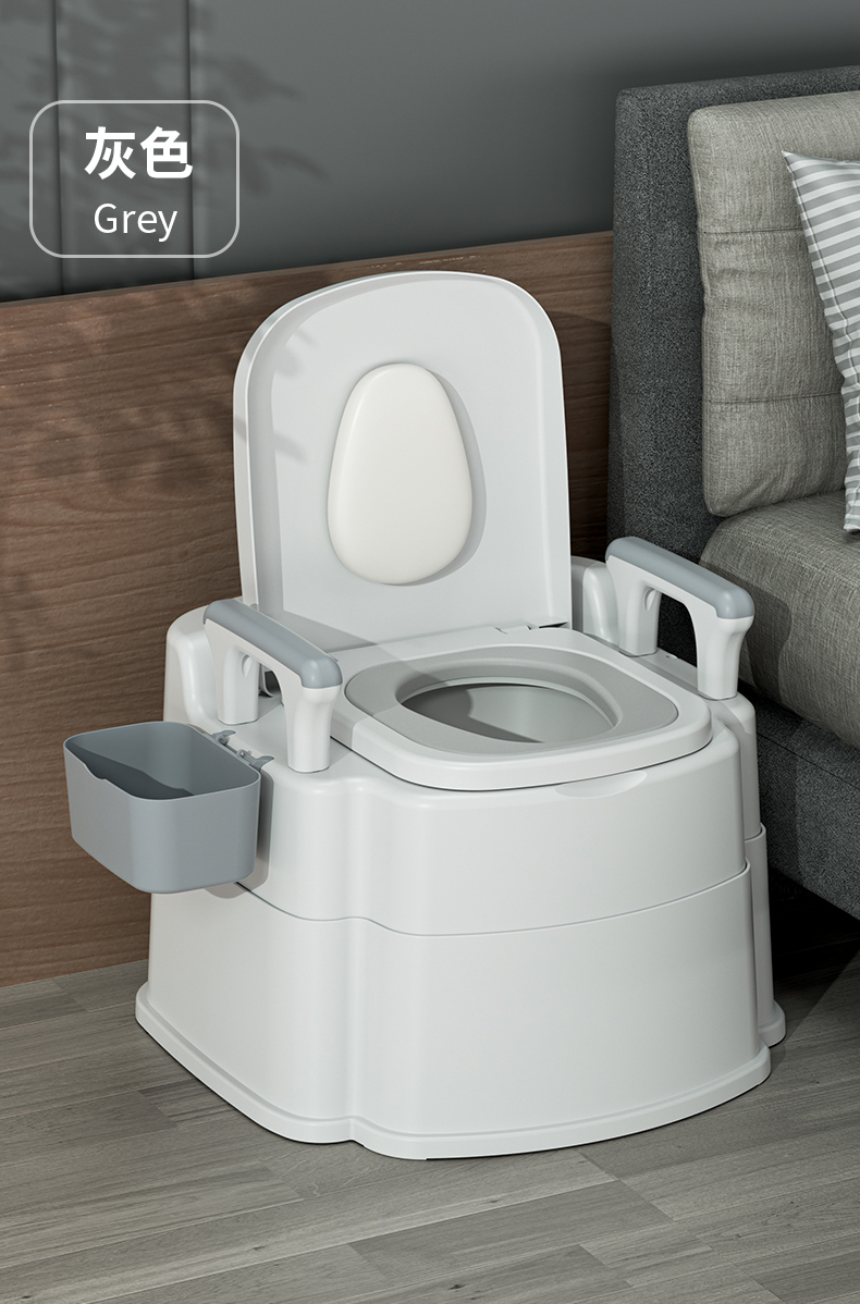 可移动老人坐便器家用老年防臭室内便携式马桶孕妇便盆成人坐便椅灰色