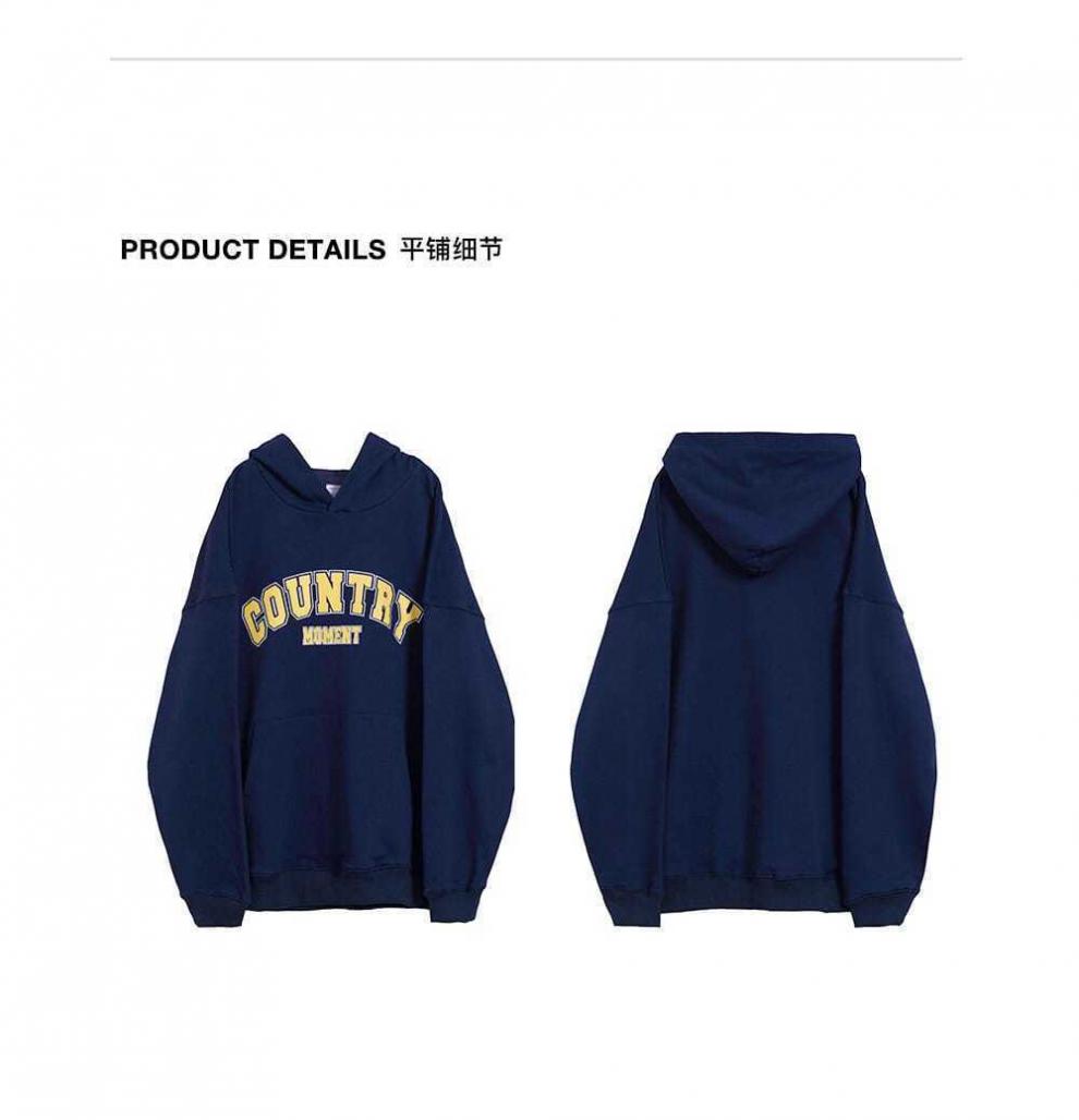moment日系cityboy廓型春秋logo印花宽松套头连帽卫衣男藏青色s