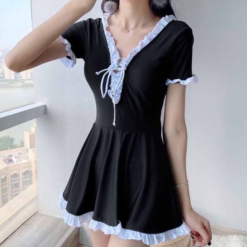 2022热卖泳衣女保守遮肚显瘦露背泡温泉网红款超仙女范小胸聚拢ins