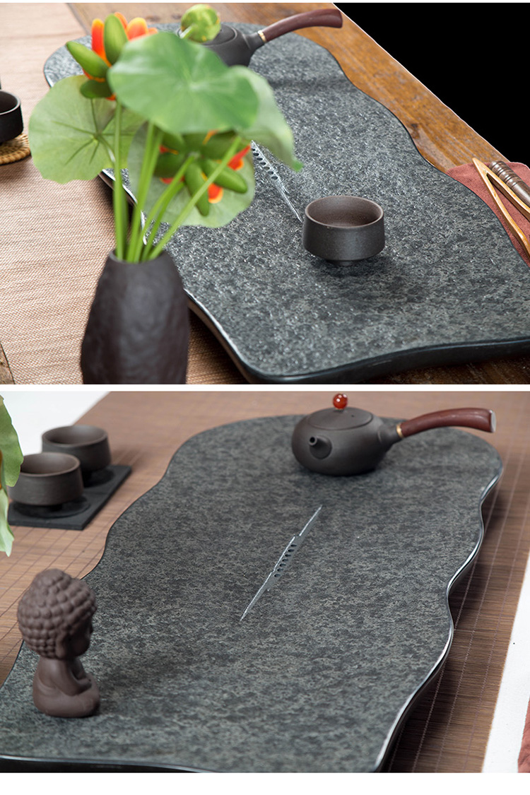 简纤乌金石茶盘家用简约黑金石茶海大号小号排水石头茶台石材茶盘个性