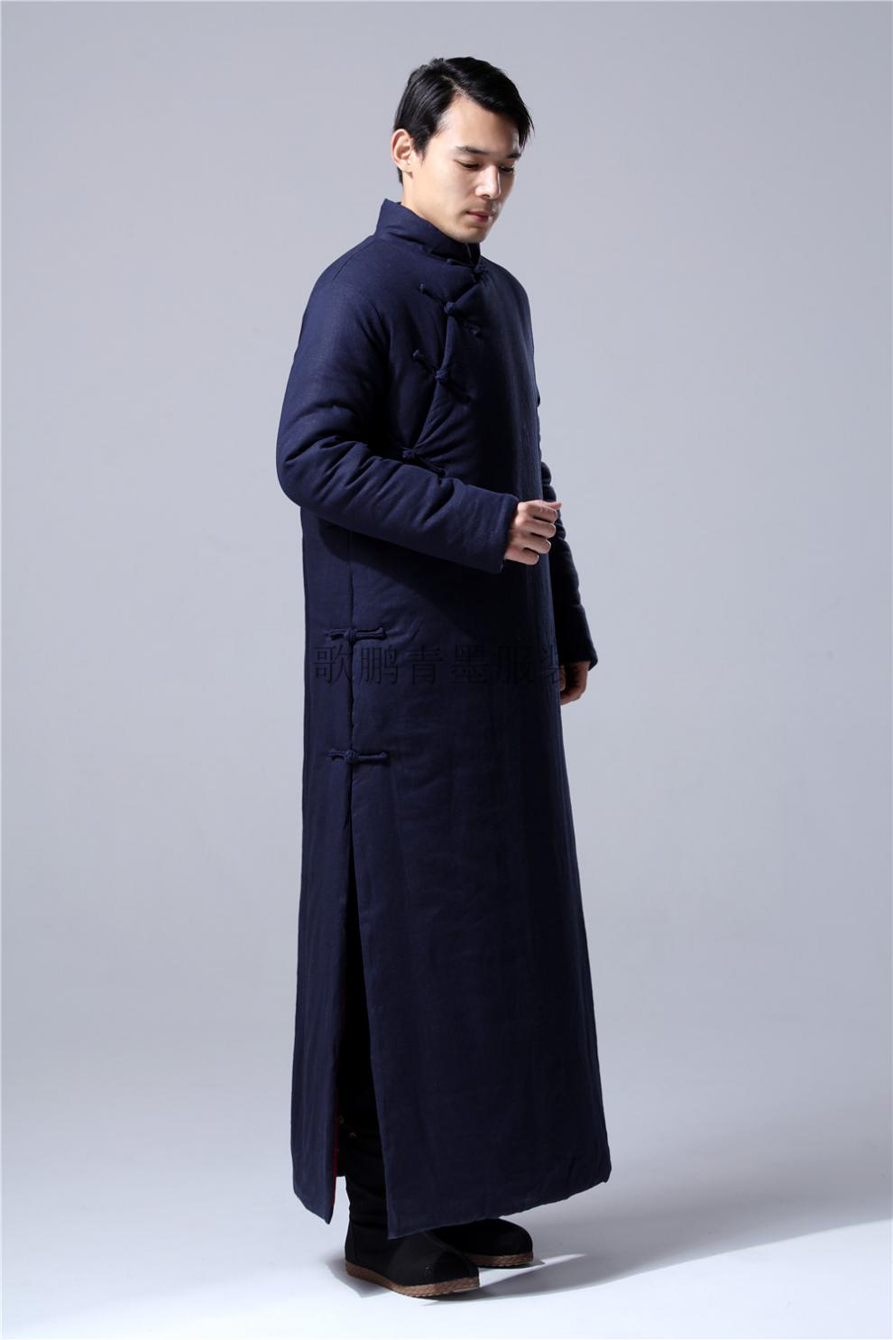 唐装男中国风男装棉麻冬保暖唐装斜襟长袍马褂民国长衫中式长款加厚
