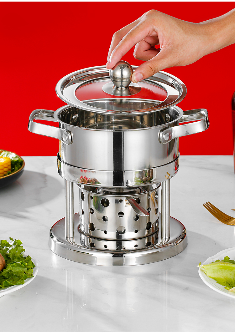 温妤酒精炉小火锅燃气瓦斯炉充气单人小火锅一人一锅不锈钢火锅锅商用