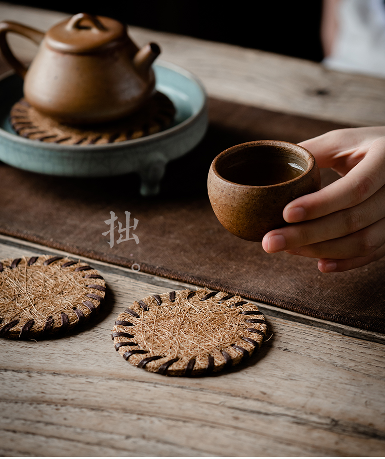 天然椰丝杯垫椰棕特色茶垫鬃毛垫茶具养壶垫棕毛编织隔热垫 8cm椰丝垫