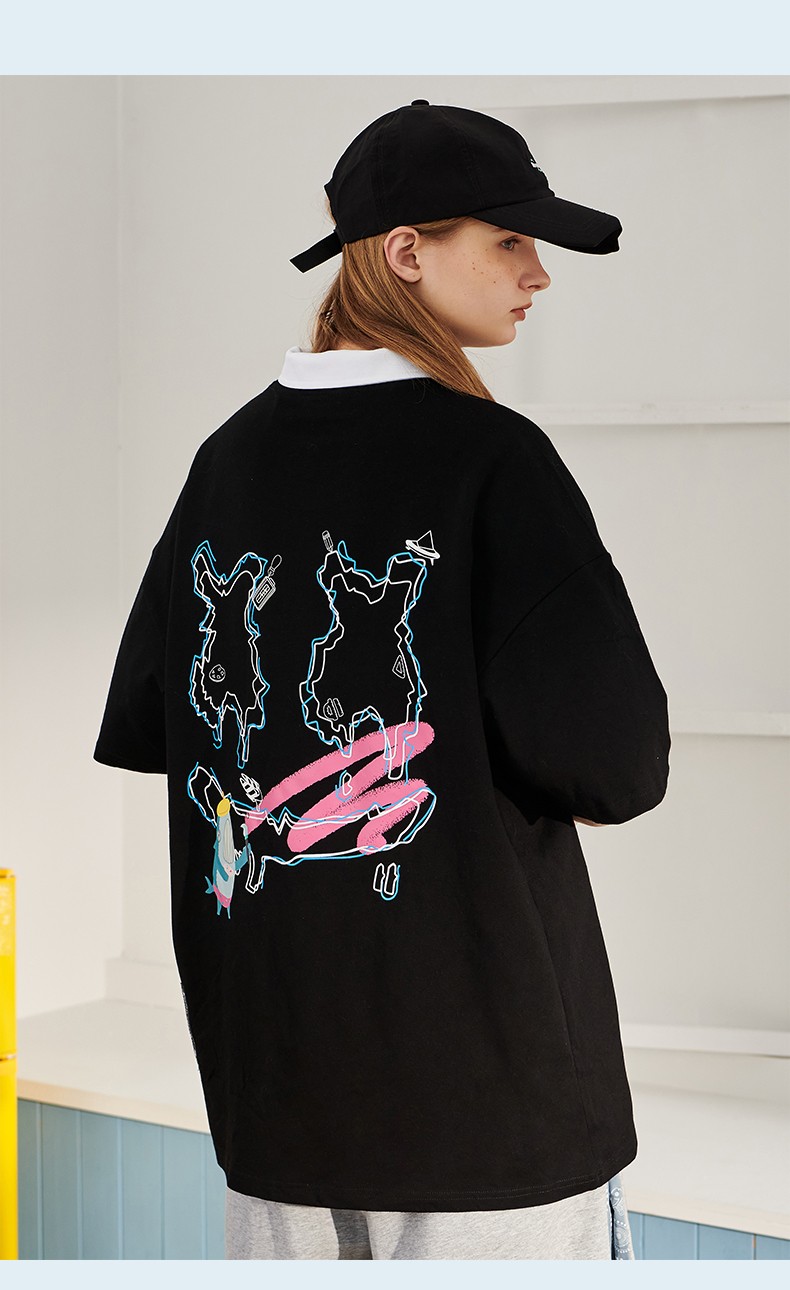 er笑脸&闪电宅急送联名款短袖t恤男女同款潮牌宽松短t嘻哈纯棉国潮