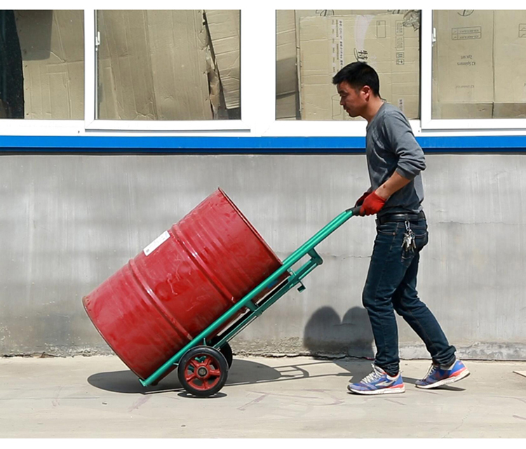 手动液压两轮油桶搬运车加厚手推车圆铁桶车化工桶塑料桶叉车绿色加厚