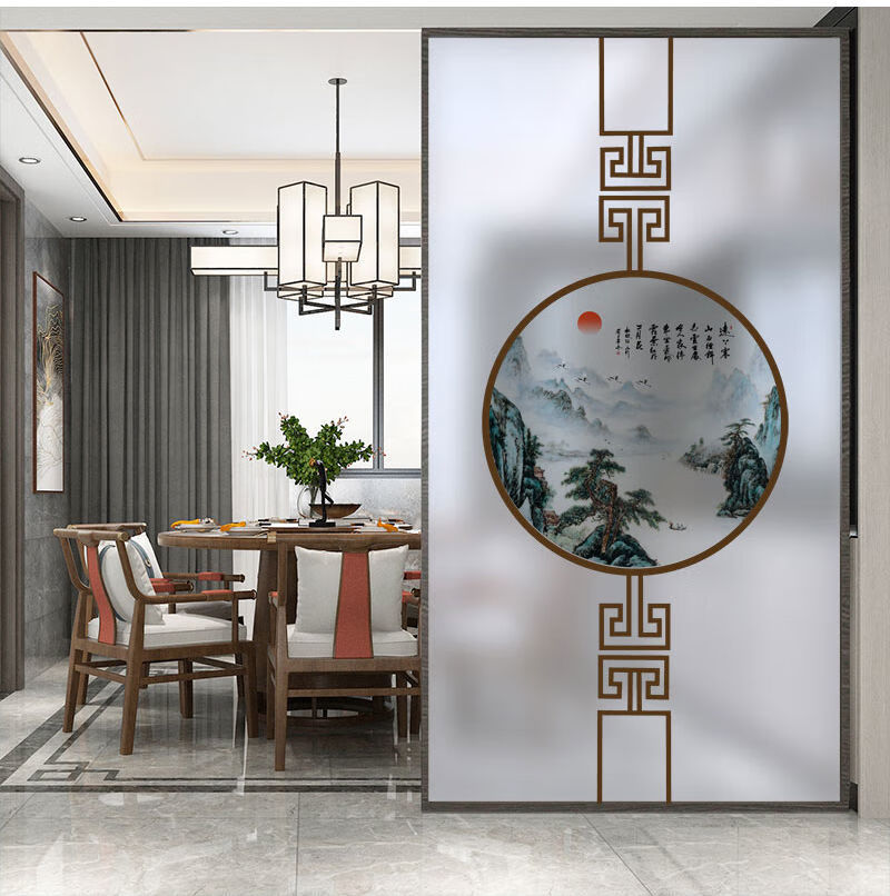 中式古典静电磨砂玻璃贴膜窗户贴纸透光不透明防窥玻璃贴纸古典风01款