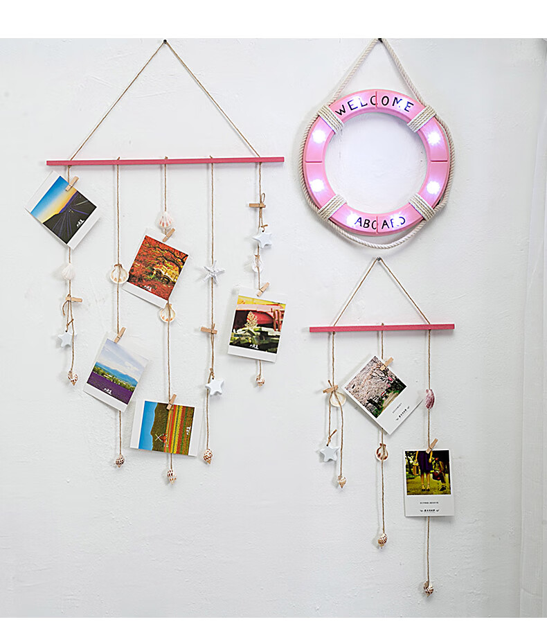 地中海照片墙挂饰麻绳相片墙贝壳吊饰创意女生房间卧室儿童房墙壁装饰