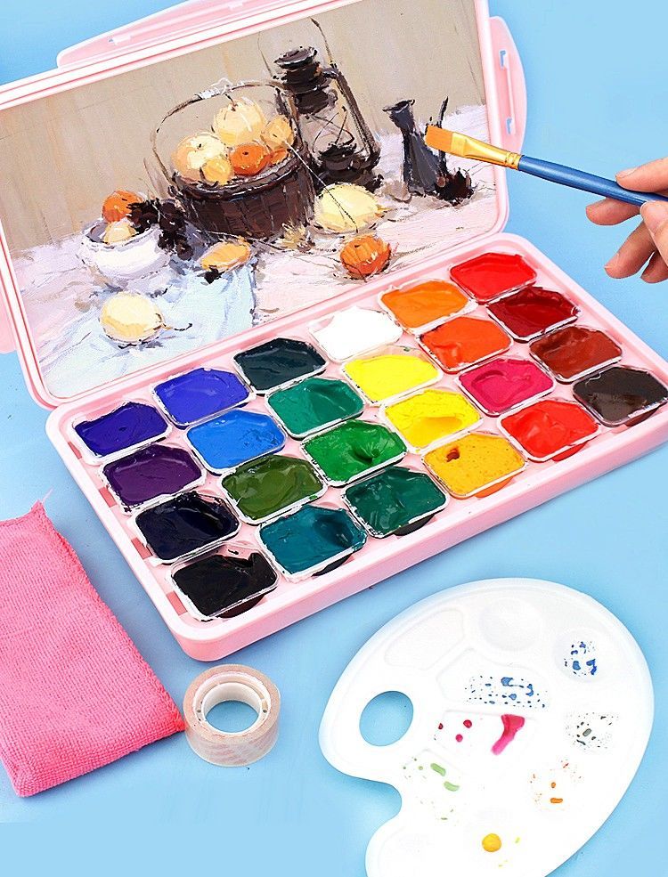 腾亿优品24色果冻颜料水粉颜料套装48色画笔调色盘工具套装儿童小24色
