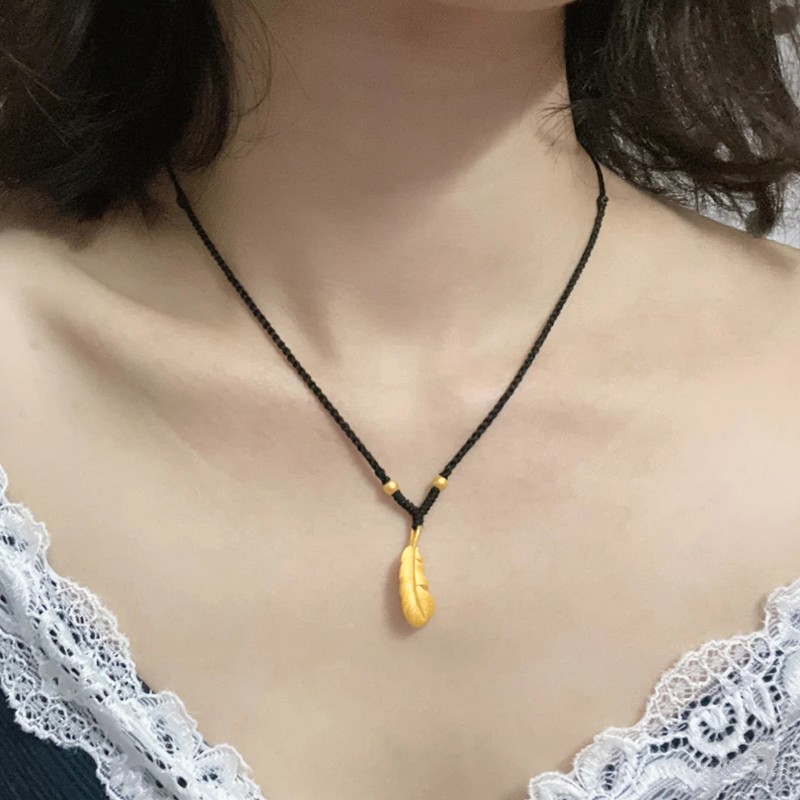 黄金小号羽毛珍珠吊坠 18k金项链【图片 价格 品牌 报