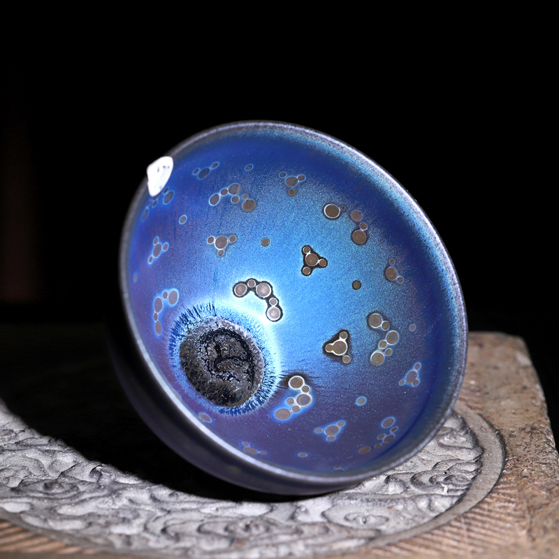 梅兰竹菊孤品捡漏建阳建盏七彩曜变天目茶盏纯手工原矿铁胎主人杯单杯