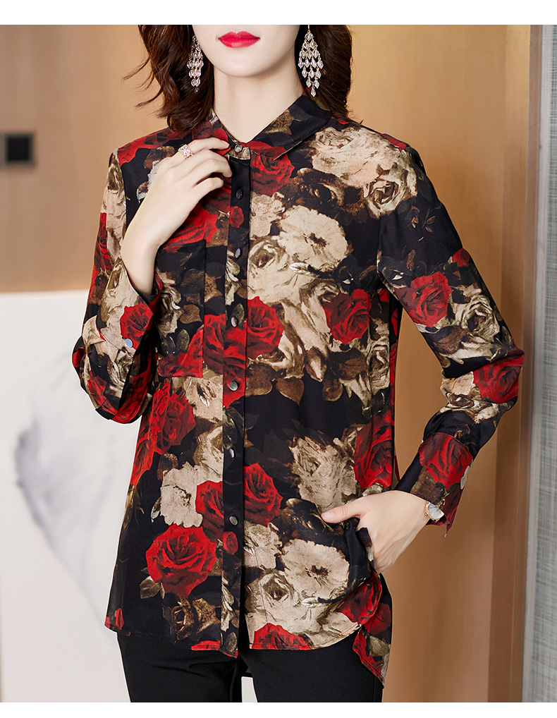 sarrudo品牌重磅真丝衬衫女长袖遮肚子中长款2020春季新款桑蚕丝上衣