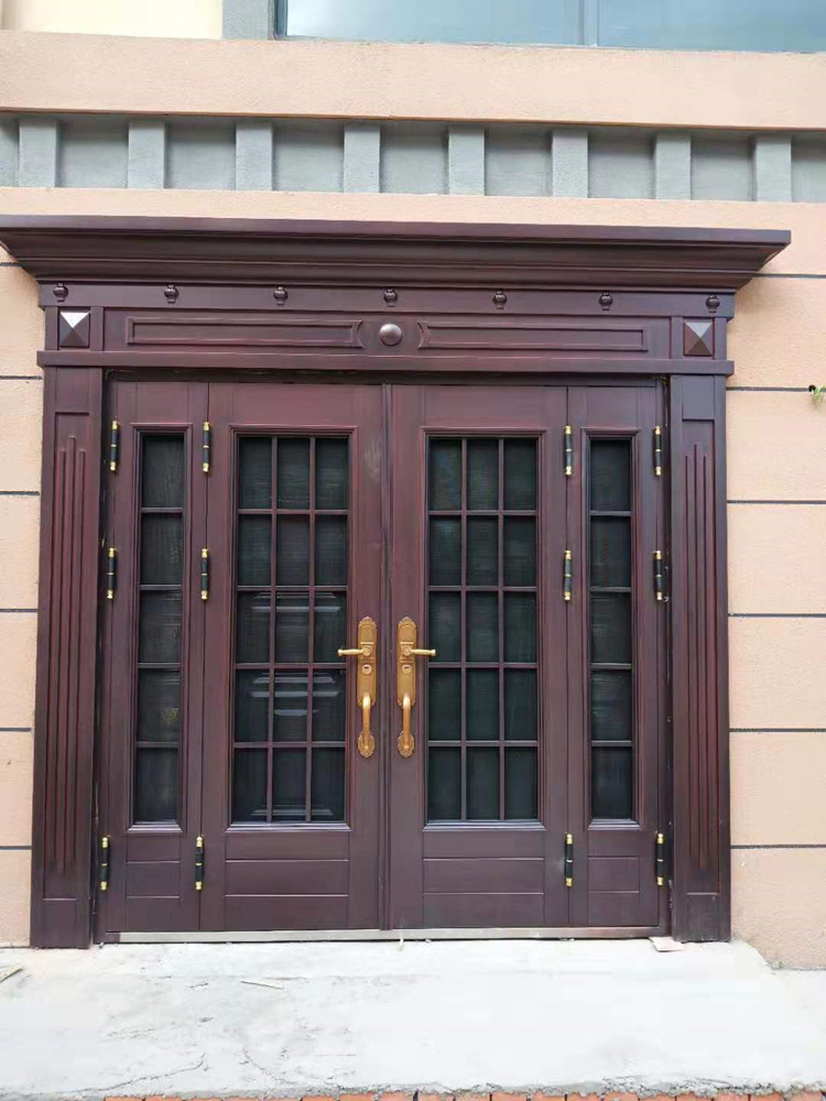 农村别墅大门双开门复合带纱门入户防盗门玻璃门豪华不锈钢仿铜 复合