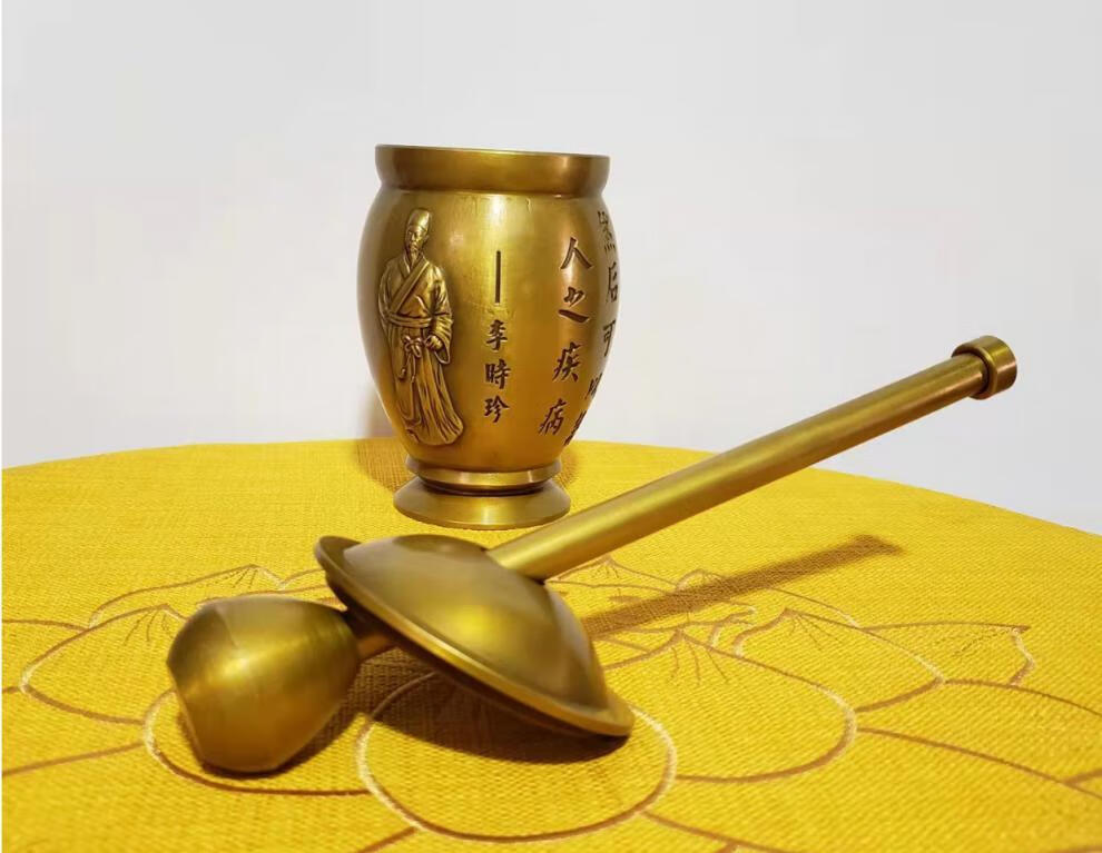 中医研钵纯铜捣药罐实心华佗中药中医摆件老式铜臼冲筒盅研钵研磨器捣