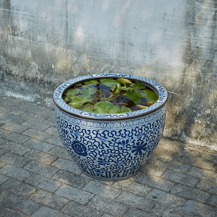 养鱼缸庭院老式大水缸户外睡莲荷花鱼缸 青花瓷小号直径41高30厘米
