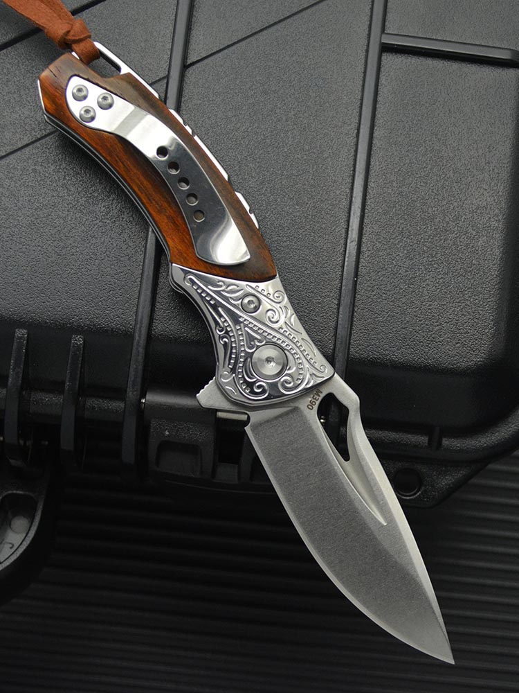 m390粉末钢折叠刀 高硬度锋利折刀户外露营edc刀具便携迷你刀 玫红色