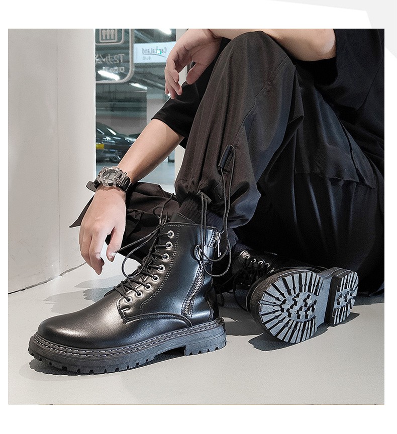 娇媚芙长筒靴男冬靴男款马靴长靴男黑色中帮马丁靴男鞋春秋英伦风拉链