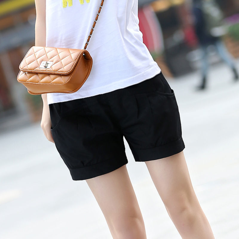 短裤女夏宽松新松紧高腰运动休闲黑色灯笼裤女士热裤 ca19白色升级