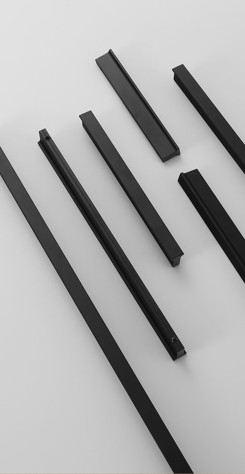 柜门橱柜抽屉t型拉手现代简约铝合金加长北欧衣柜门把手 黑9008-单孔