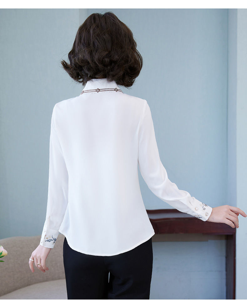 雪纺衬衫女春秋百搭2022年新款长袖打底上衣高端小衫洋气刺绣衬衣srf