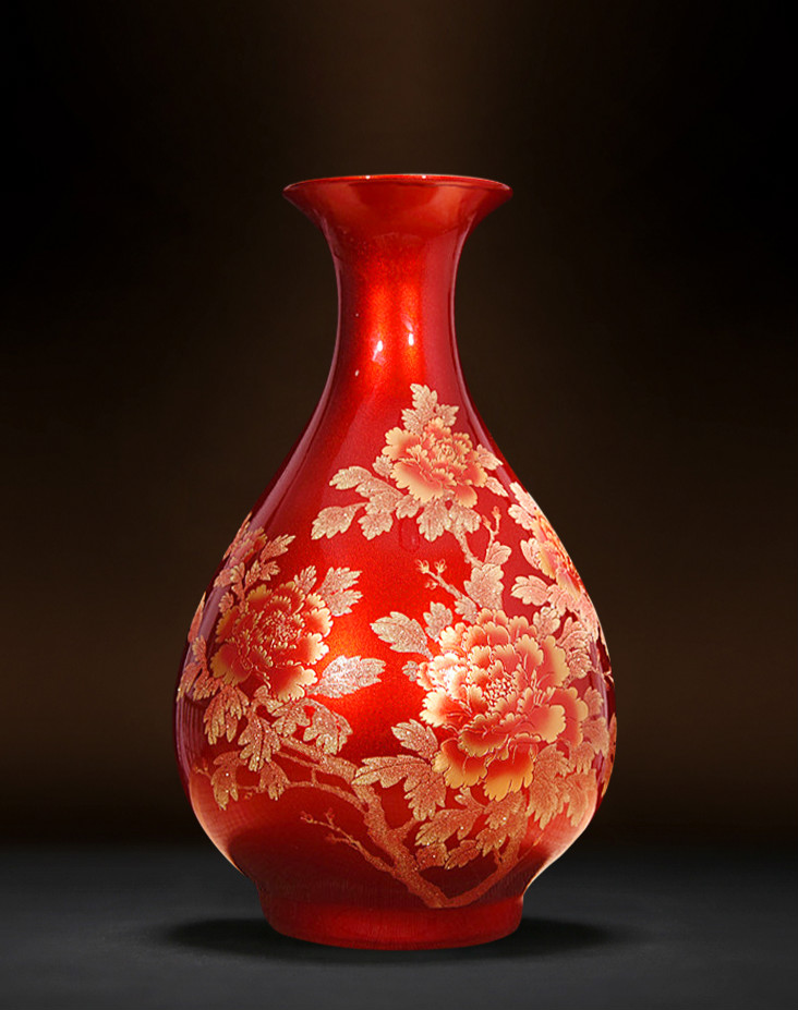 禾佳成家里的装饰品陶瓷器喜庆喜事红色花瓶插花中式家居客厅装饰品