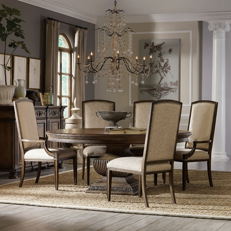 周大咖轻奢品牌美式实木圆桌家用10人雕刻大餐桌转盘餐桌椅组合高端