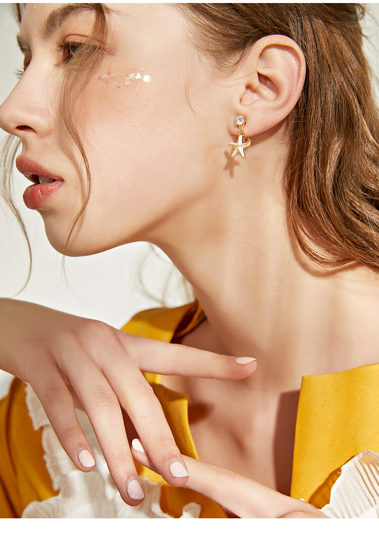 韩国小众贝壳海星耳夹女无耳洞冷淡风简约气质耳环女复古耳坠耳饰