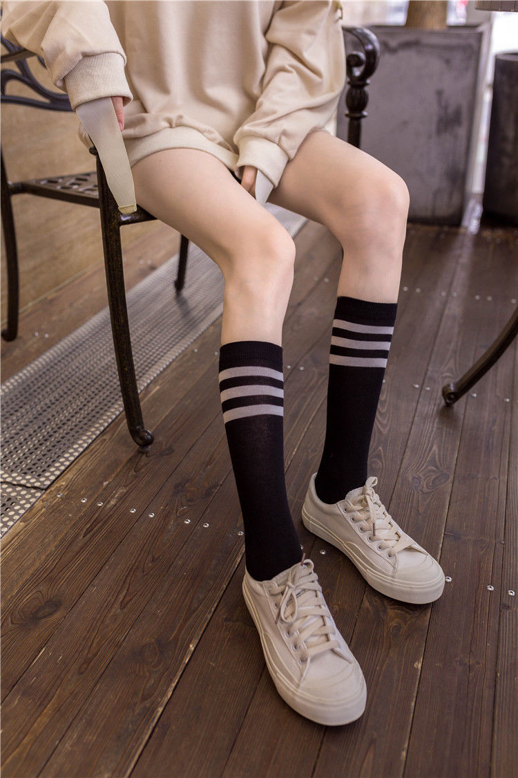 女生薄袜子天高腰袜长筒长袜袜子女韩版中筒袜袜女及膝小腿袜子棉质长