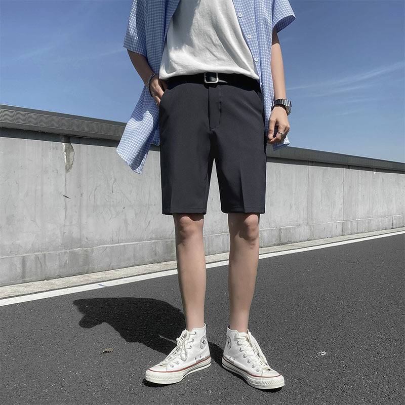 南极人西装短裤男薄款直筒五分裤男生休闲宽松冰丝凉感白色短西裤潮