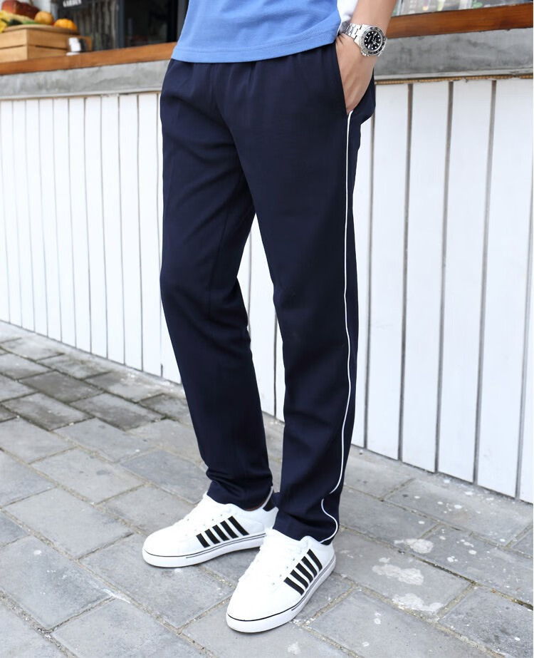 深蓝色校服裤子夏季春秋季男女校裤一条杠运动裤初高中学生深蓝色直筒