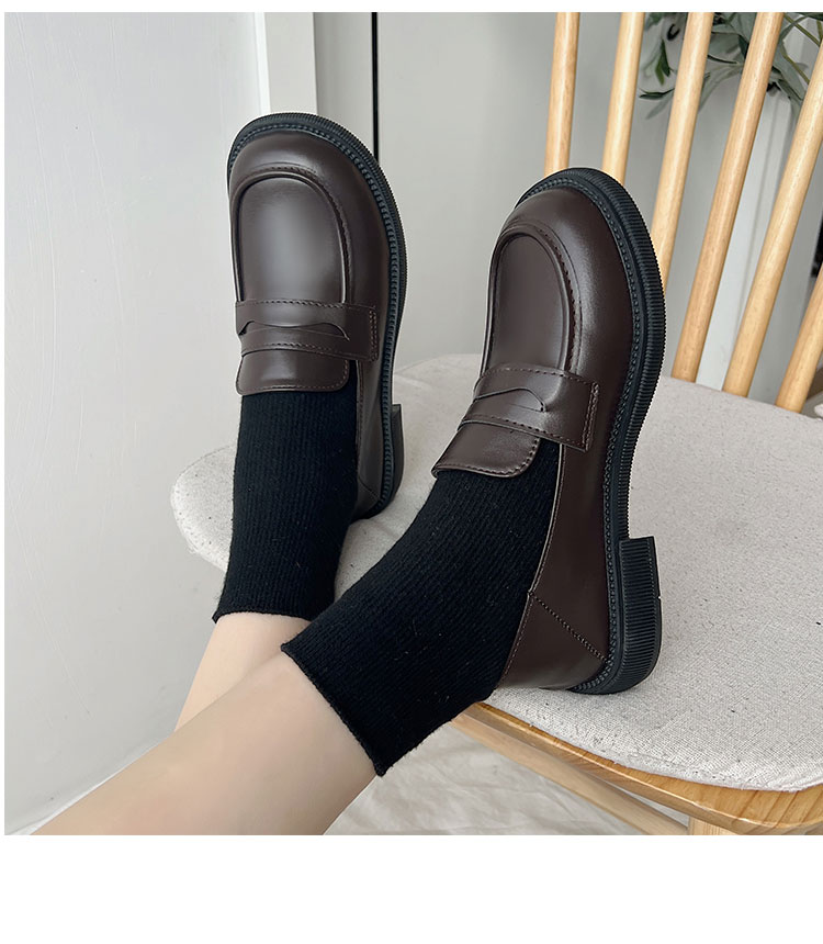 黑色小皮鞋女年春季新款复古厚底乐福鞋英伦一脚蹬懒人单鞋女黑色36