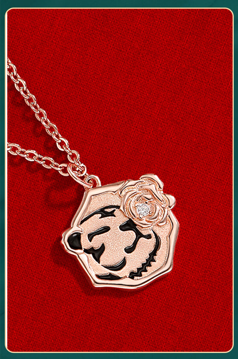 夏痕原创设计2022年本命虎年s925银蔷薇与虎情侣礼物生肖元素新年项链