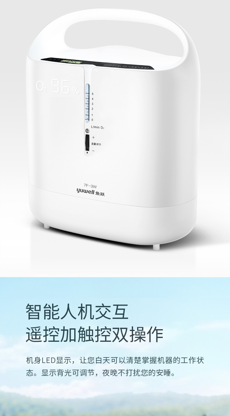 魚躍yuwell3l製氧機7f3w小型便攜式分子篩家用帶霧化一體機老人吸氧機