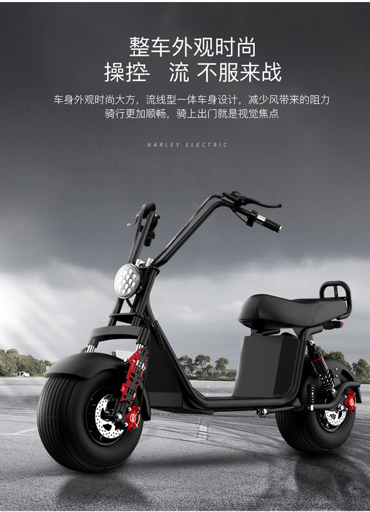 成人新款双人跑车自行车大轮胎电动摩托车x60款10寸铝轮毂可拆136a60v