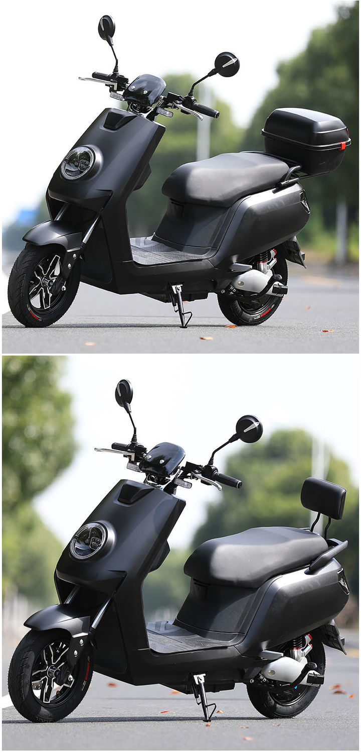 新款大牛电动车电动摩托车60v70v成人男女双人踏板电瓶车豪华版磨砂黑