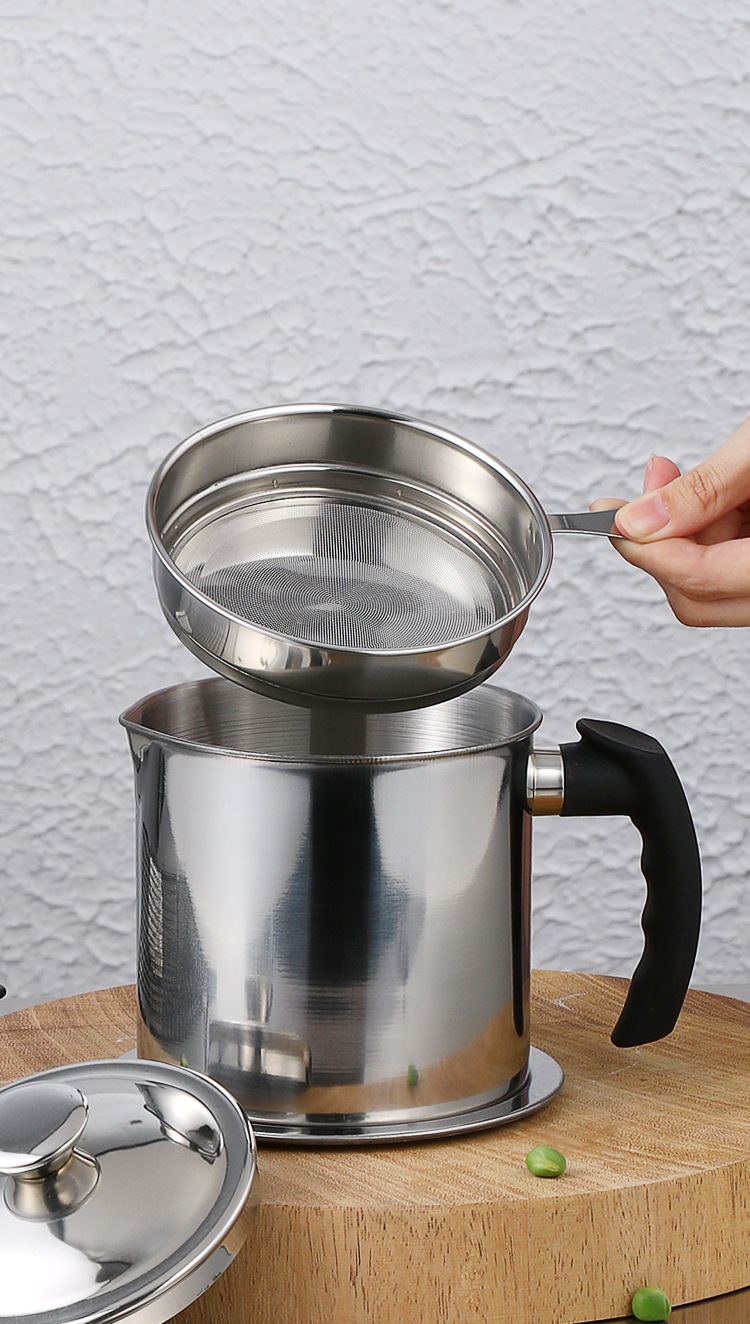 佰利源304油壶不锈钢过滤网家用带盖装油瓶厨房储滤油神器猪油渣储