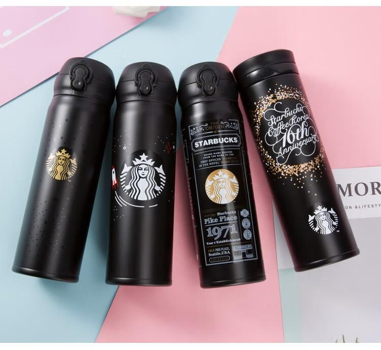 星巴克保温杯膳魔师联名不锈钢水杯学生礼品杯限量版随行樱花杯黑色