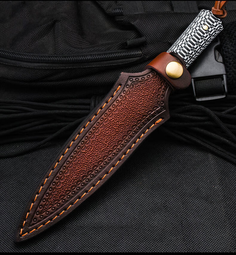 大马士革钢刀龙骨一体刀匕手瑞士军刀荒野求生便携小直防身户外短刀