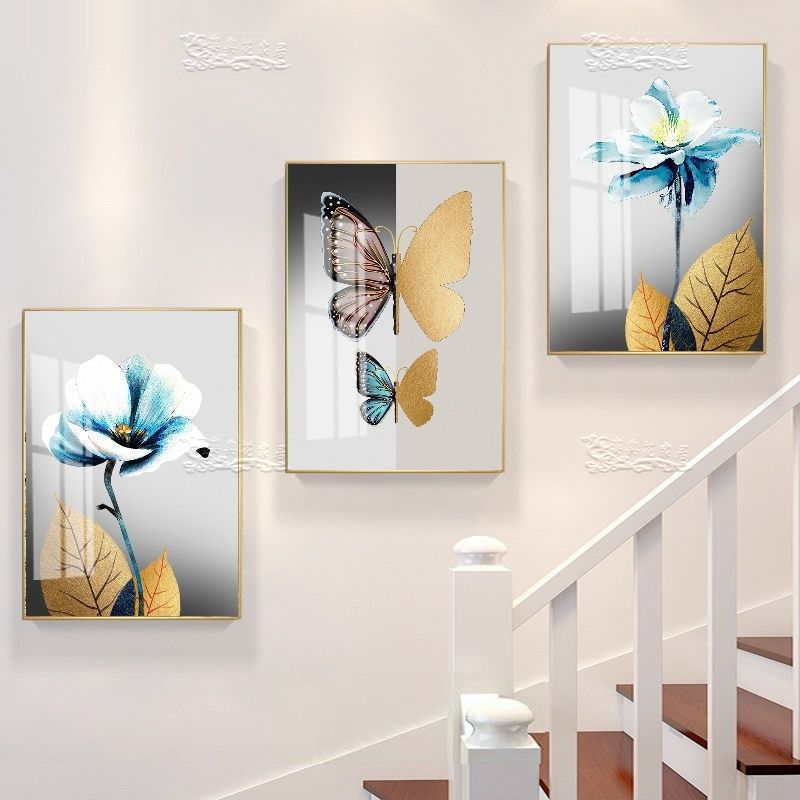 现代风装饰画现代简约楼梯装饰画无框三联挂画北欧网红壁画复式楼走廊