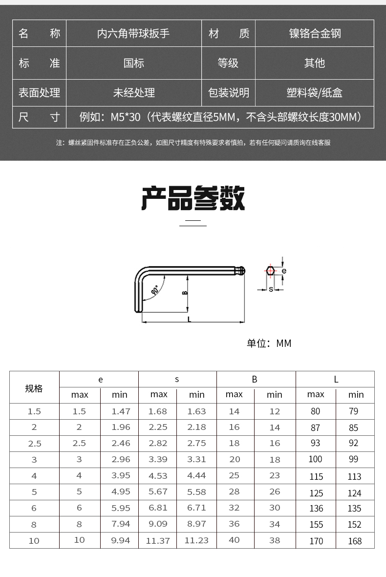 花型内六角扳手规格图片