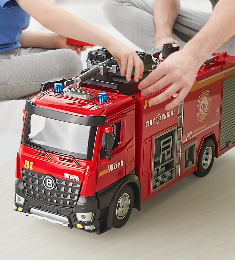 大号合金消防车消防员玩具车儿童男孩汽车男童仿真可喷水云梯模型 加