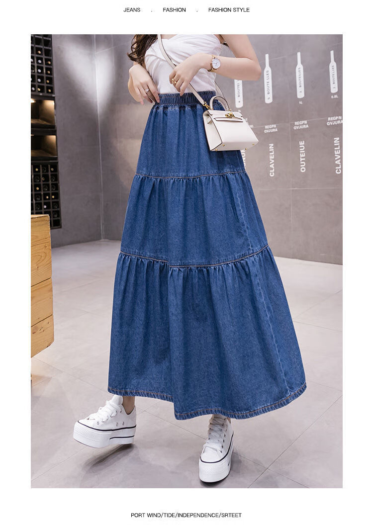 80200斤可穿牛仔半身长裙蛋糕蓬蓬裙中长款高腰加码女装胖m6916牛仔