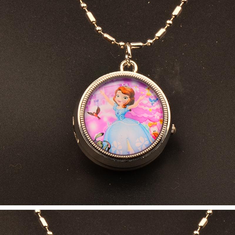 卡通石英表儿童怀表复古翻盖可旋转挂表学生创意礼物项链表女可爱黄色