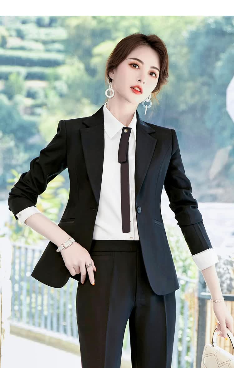 劳拉格慕 职业西装女套装2020新款韩版修身气质西服商务办公西装 黑色