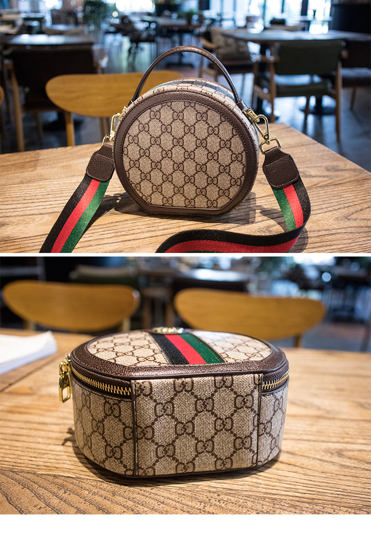 莱玛仕品牌包包女2022新款潮gd圆形包百搭手提小圆包复古老花轻奢帆布