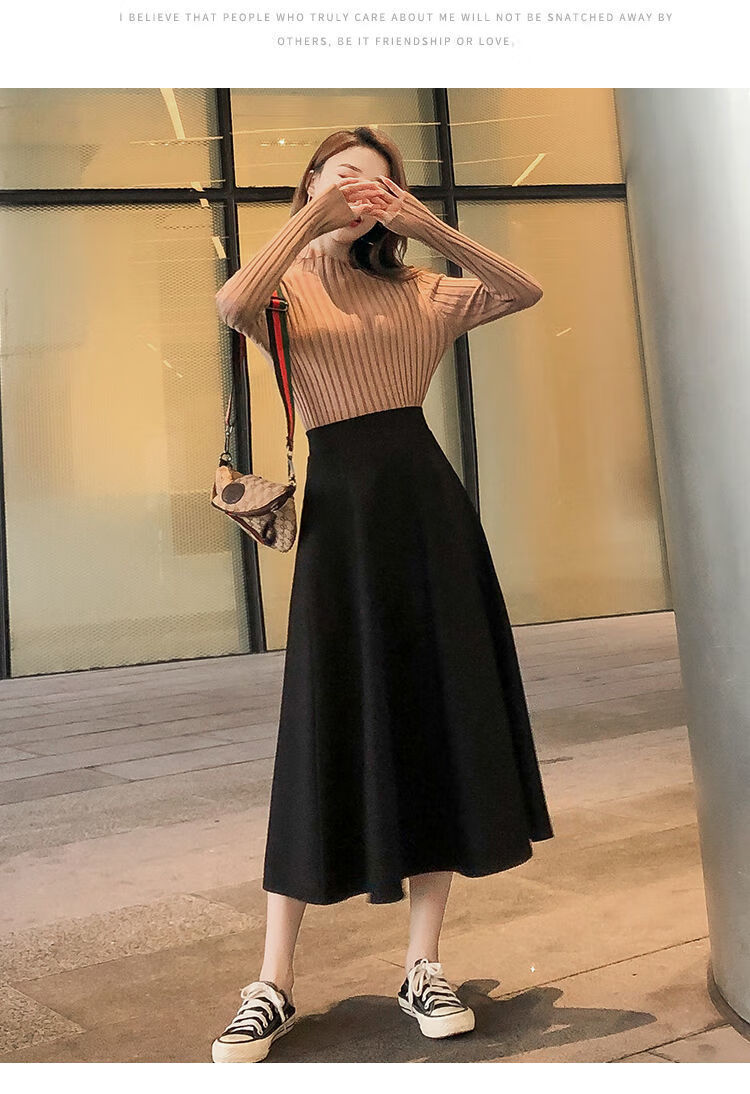 鸢乐大摆裙a字伞裙长裙2021春夏季高腰遮胯裙子复古显瘦中长款半身裙