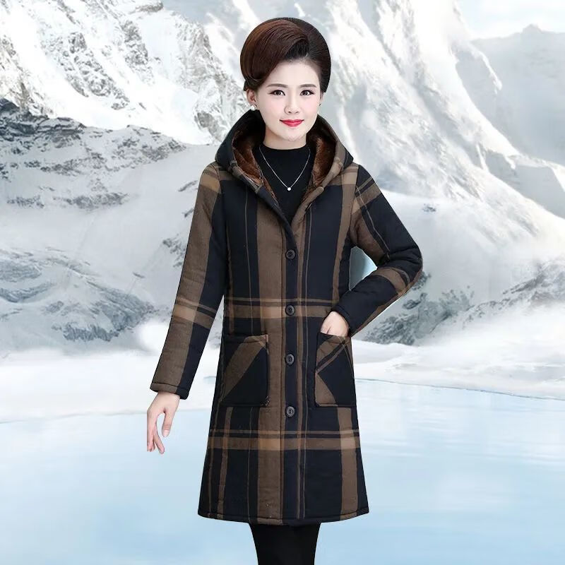 加绒保暖风衣女中长款连帽外套宽松显瘦加绒黑色009xl建议115124斤