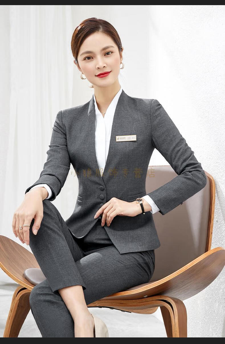 酒店前台物业工作服职业装女装灰色西服空姐制服工装时尚套装西装裤子