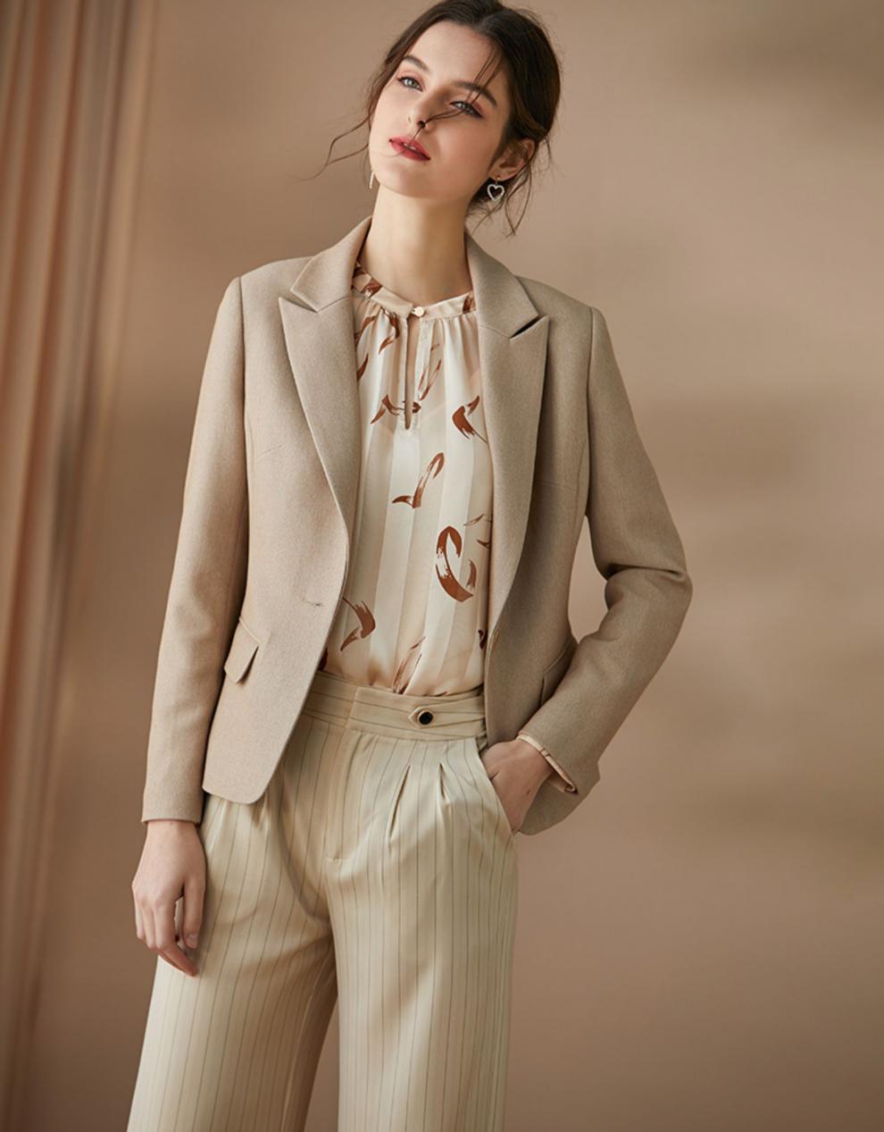 米思阳春装新款气质一粒扣西装外套修身显瘦杏色小西服女0198杏色l