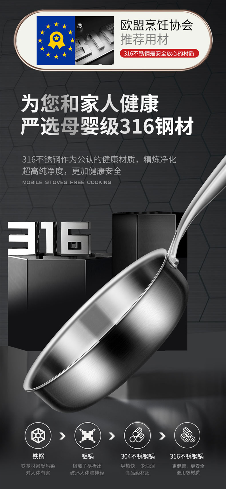 双立人(zwilling)德国双立人官方316不锈钢平底锅无涂层煎锅家用小号
