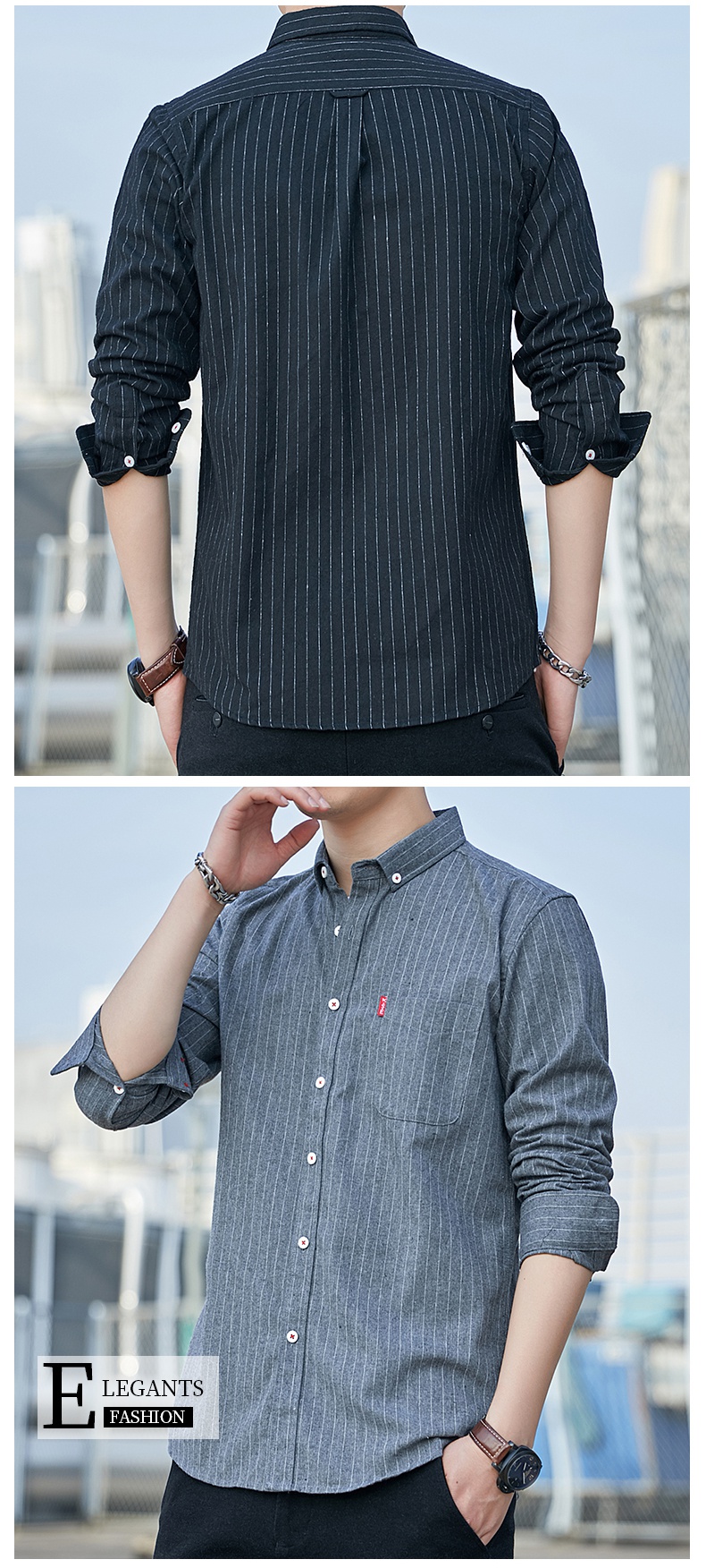 春秋季新款韩版衣服潮流免烫时尚休闲衬衣男士打底衫上衣男装藏青色xl